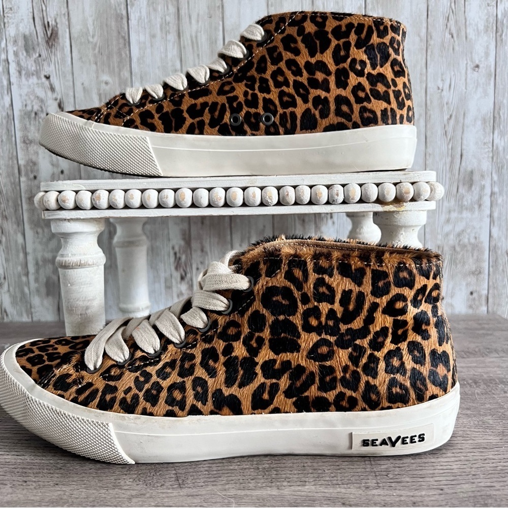 SeaVees Mohair Leopard Print High Top Sneakers Size 8